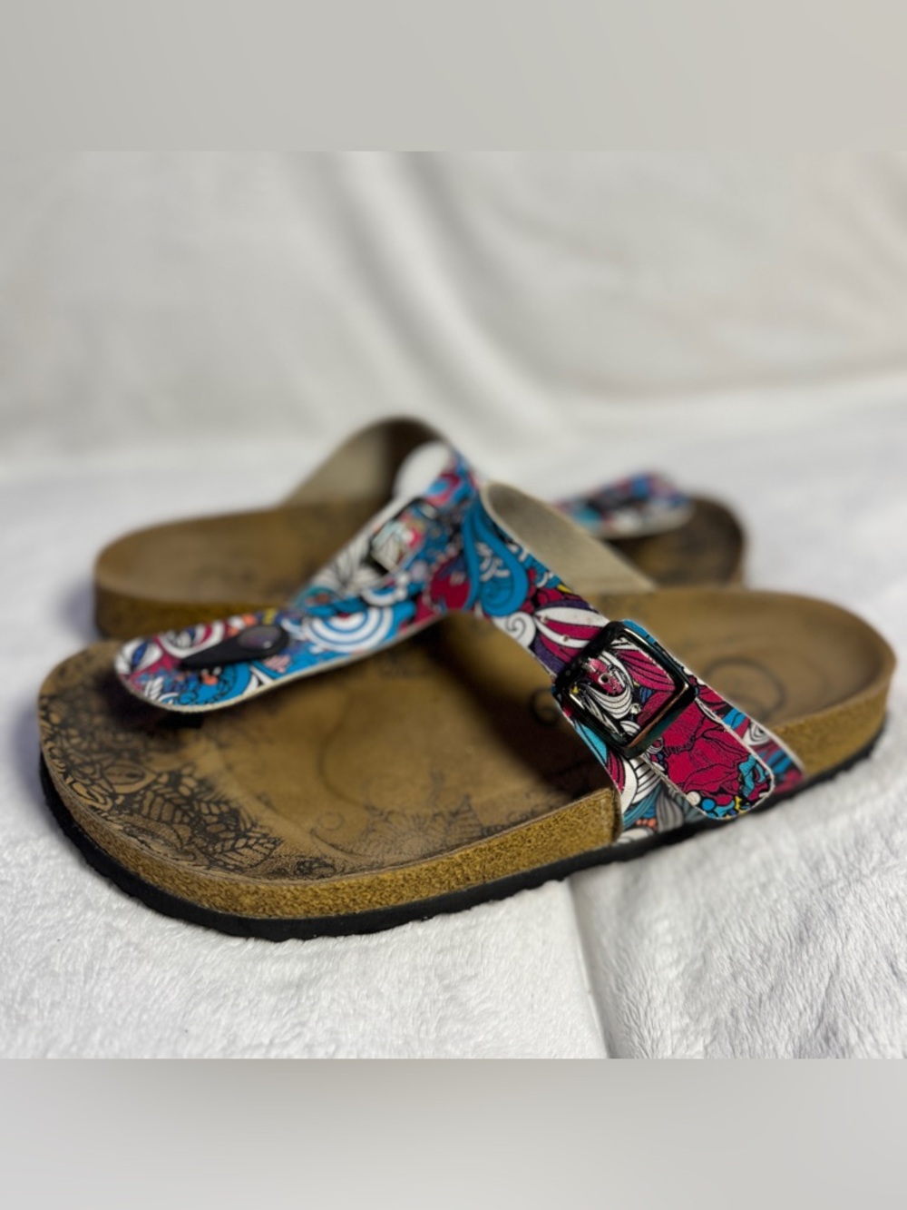 Calceo Women's Psychedelic Blue & Pink Flip Flops Multi-Color, Size 8.5 (39 EU)